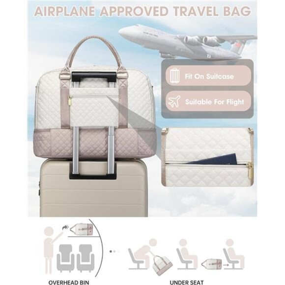 Travel Duffle Bag Weekender for Women: Travel Duffel Bag Carry-On Overnight Bag - Picture 6 of 7